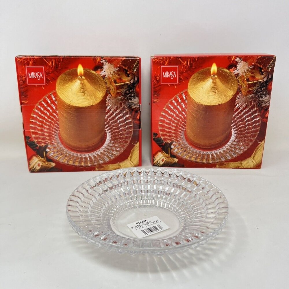 Mikasa Crystal Shimmering Star Pillar Candle Holder 7” Made in Japan Set of 2
